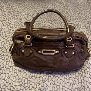 JIMMY CHOO CHOCOLATE BROWN LEATHER BOWLER BAG